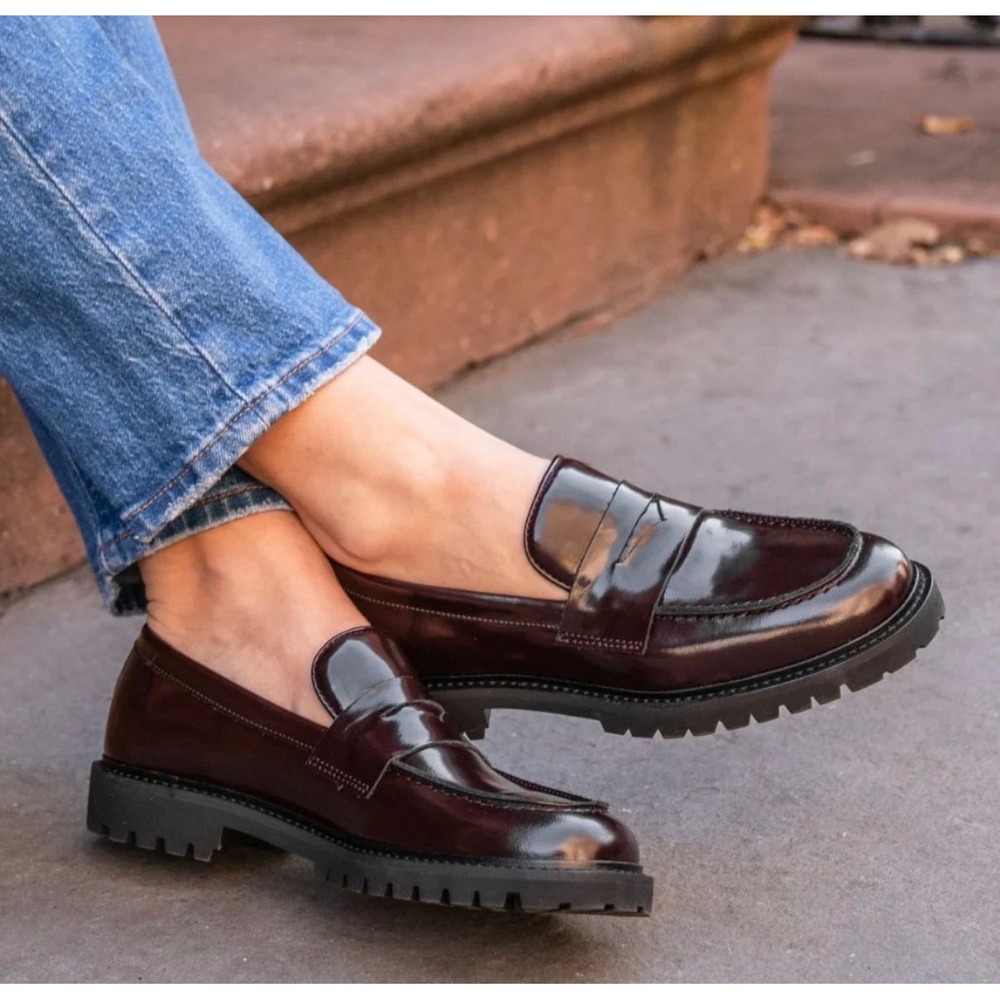 Thursday Boot Co The Penny Loafers Women's 7.5 Burgundy Patent Leather Lug